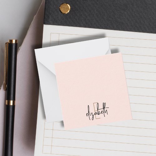 Elegant Monogram Name Pink Gold Script Note Card