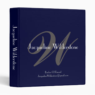 Elegant Monogram + Name Professional Realtor Navy 3 Ring Binder