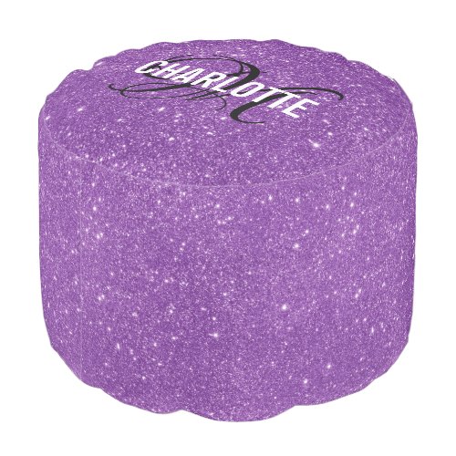 Elegant monogram name purple glitter pouf