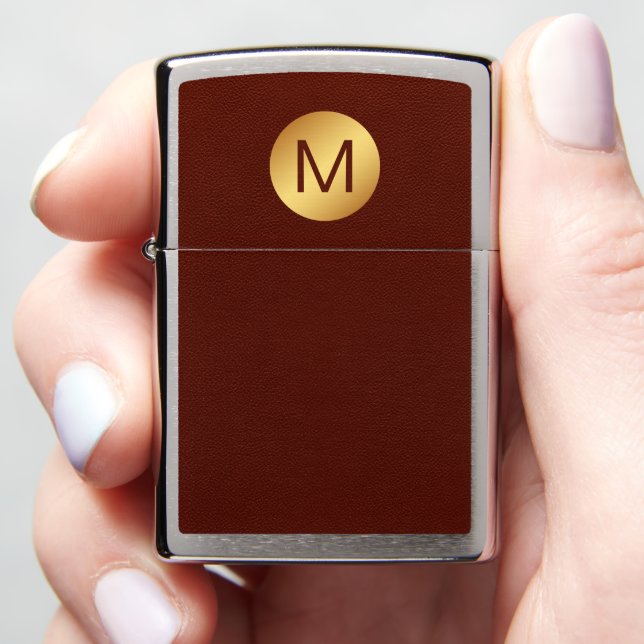 Elegant Monogram Name Red Lather & Gold  Zippo Lighter (In Hand)