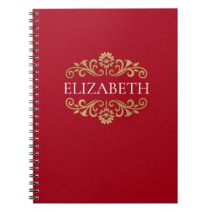 Elegant Monogram Name Red Notebook