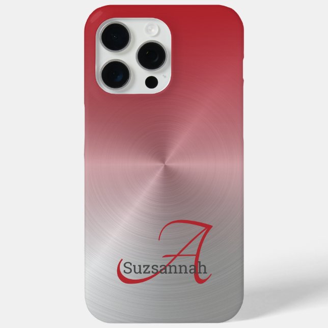 Elegant Monogram Name Red Ombre Faux Metal Case (Back)