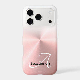 Elegant Monogram Name Rose Gold Faux Metal iPhone 17 Pro Case