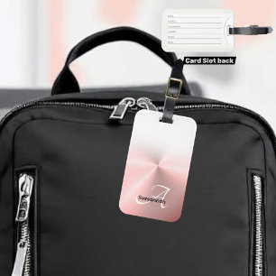 Elegant Monogram Name Rose Gold Faux Metal Luggage Tag