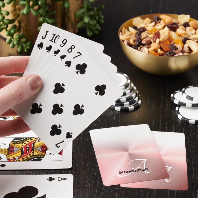 Elegant Monogram Name Rose Gold Faux Metal Poker Cards (In Situ)