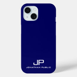 Elegant Monogram Name Template Navy Blue Trendy iPhone 15 Case