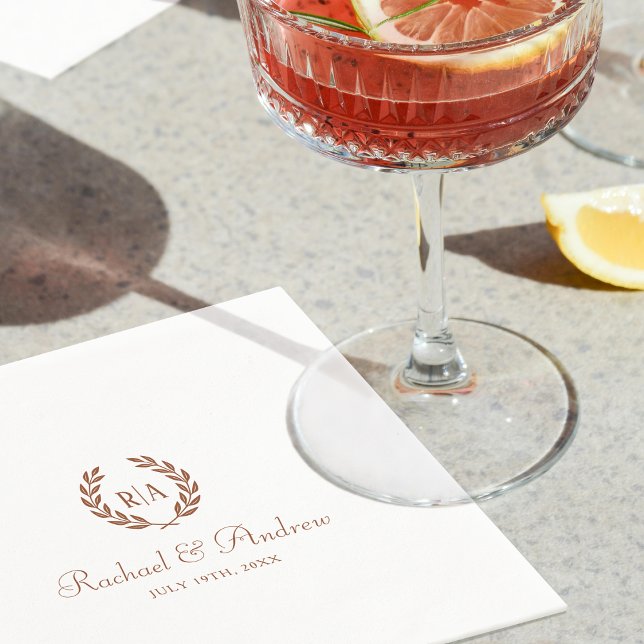 Elegant Monogram Name Wedding Wreath Terracotta Napkins (Creator Uploaded)