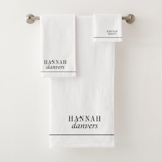 Elegant Monogram Name White Bath Towel Set (Insitu)