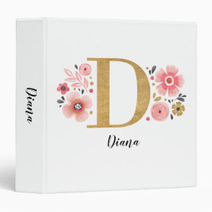 Elegant Monogram Name White Pink Floral Script 3 R 3 Ring Binder