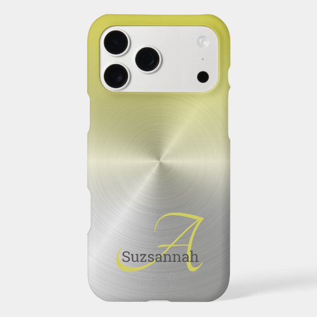 Elegant Monogram Name Yellow Ombre Faux Metal Case-Mate iPhone Case (Back)