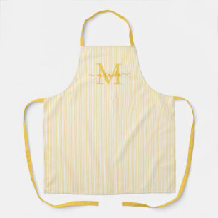 Elegant Monogram Name Yellow Stripe Apron