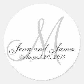 Elegant Monogram Names Date Wedding Favour Sticker