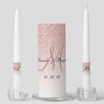 Elegant Monogram Names Rose Gold Glitter Wedding Unity Candle Set by monogramgallery at Zazzle