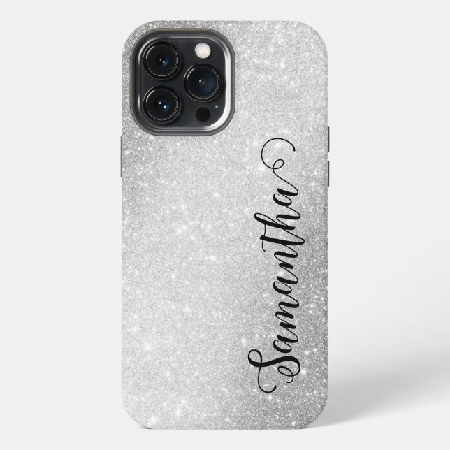 Elegant Monogram Names Silver Glitter  Iphone Case (Back)