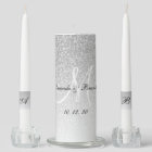 Elegant Monogram Names Silver Glitter Wedding