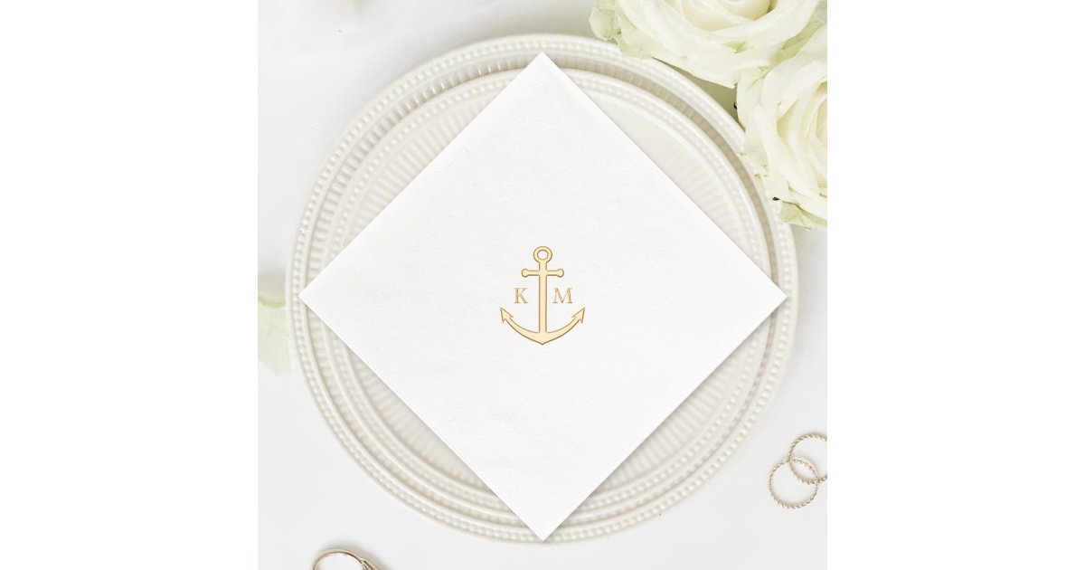 Elegant Monogram Nautical Anchor Wedding Foil Napkins Zazzle