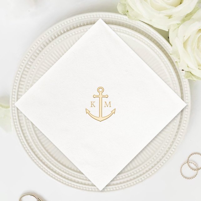 Elegant Monogram Nautical Anchor Wedding Foil Napkins (Creator Uploaded)