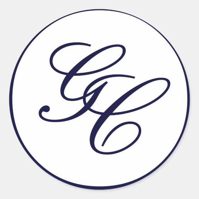 Elegant Monogram Navy and White Wedding Sticker (Front)