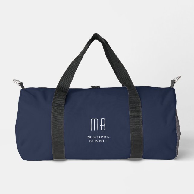 Elegant Monogram Navy Blue Duffle Bag (Front)