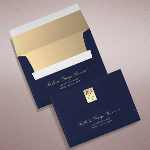 Elegant Monogram Navy Blue Envelope