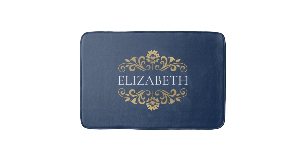 Elegant Monogram Navy Blue Gold Bath Mat Zazzle