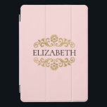 Elegant Monogram Navy Blue Gold Chic iPad Pro Cove<br><div class="desc">An elegant blush pink and gold ipad case. Great for back to school. Add your name between the gold floral flourish on the front. Designed for you by Blackberry Boulevard.</div>