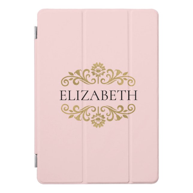 Elegant Monogram Navy Blue Gold Chic iPad Pro Cove Cover (Front)