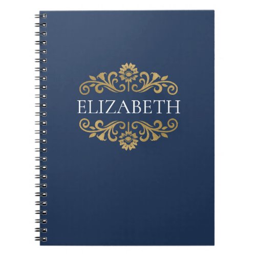 Elegant Monogram Navy Blue Gold Flourish Photo Notebook