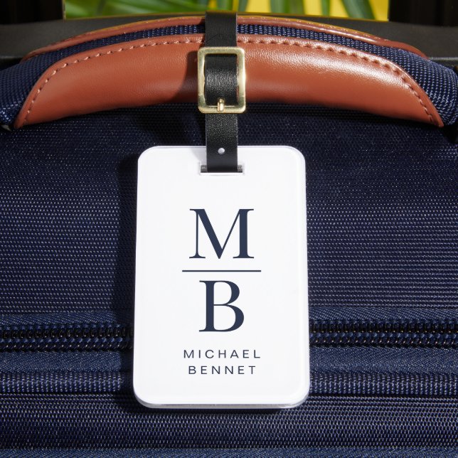 Elegant Monogram Navy Blue Luggage Tag (Front Insitu 2)