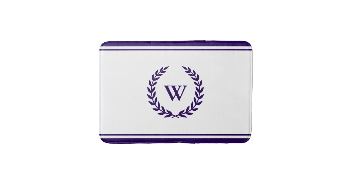 Elegant Monogram Navy Blue On White Bath Mat | Zazzle