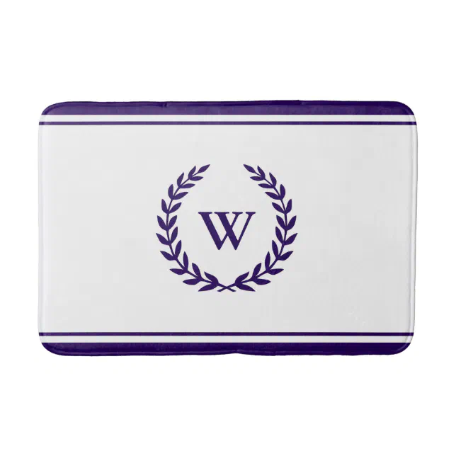 Elegant Monogram Navy Blue On White Bath Mat | Zazzle