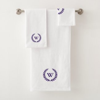 Elegant Monogram Navy Blue On White Towel Set