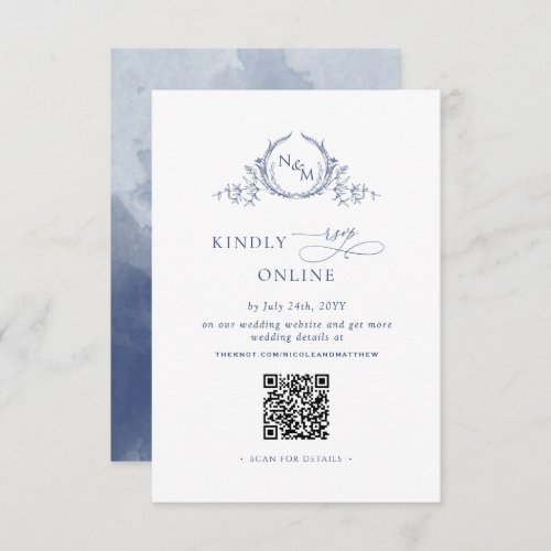 Elegant Monogram Navy Blue RSVP Online QR Code  Enclosure Card