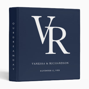 Elegant Monogram Navy Blue Script Couple 3 Ring Binder