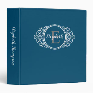 Elegant Monogram Navy Blue Script Name Initial 3 Ring Binder