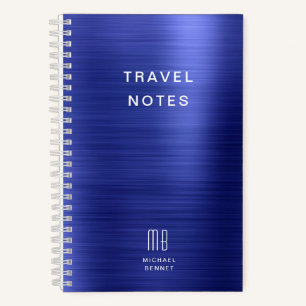 Elegant Monogram Navy Blue Travel Notebook