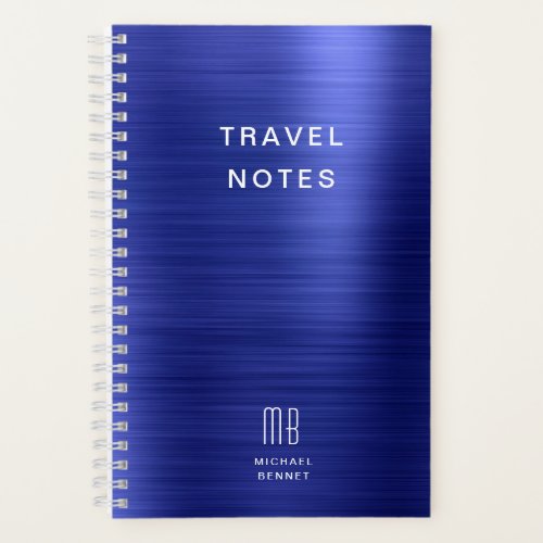Elegant Monogram Navy Blue Travel Notebook