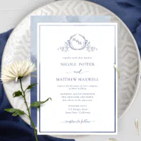 Traditional Wedding Invitation with Custom Water Color Monogram Crest in Navy  Blue with Envelope Liner & Addressing — Other Colors Available