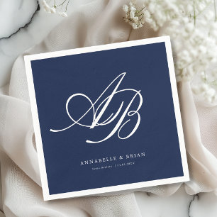 Elegant Monogram Navy Blue Wedding  Napkins