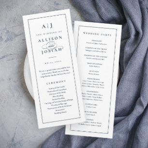 Elegant Monogram Navy Blue Wedding Program