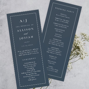 Elegant Monogram Navy Blue Wedding Program