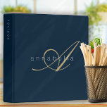 Elegant Monogram Navy Gold Script Recipe 3 Ring Binder<br><div class="desc">Modern monogram design</div>