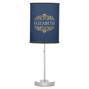 Elegant Monogram Navy Gold Table Lamp
