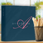 Elegant Monogram Navy Pink Script Recipe 3 Ring Binder<br><div class="desc">Modern monogram design</div>