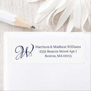 Elegant Monogram navy white custom Return Address Label