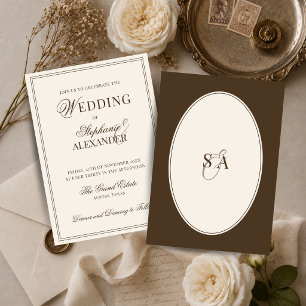 Elegant Monogram Old Money Brown & Ivory Wedding Invitation
