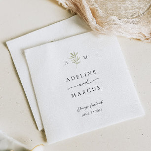 Elegant Monogram Olive Green Wedding Napkins