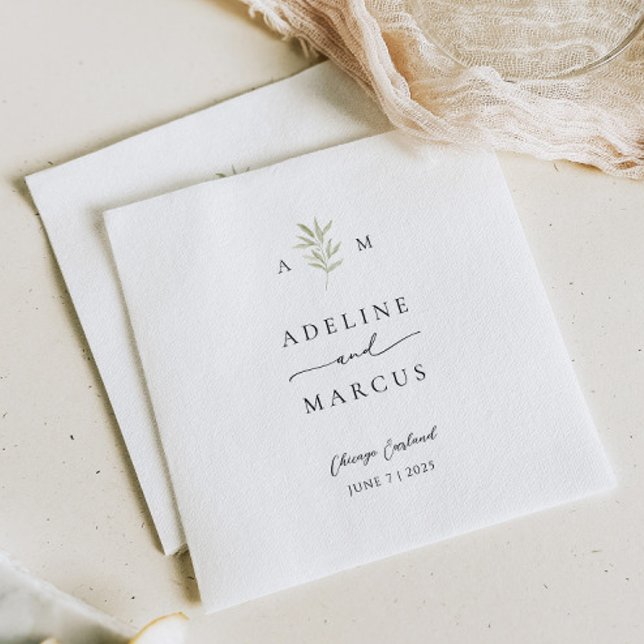 Elegant Monogram Olive Green Wedding Napkins (Creator Uploaded)