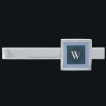 Elegant Monogram on a Blue Art Deco Square Silver Finish Tie Bar<br><div class="desc">Customize / Personalize with your monogram initial on a blue square with a fancy art deco design.</div>