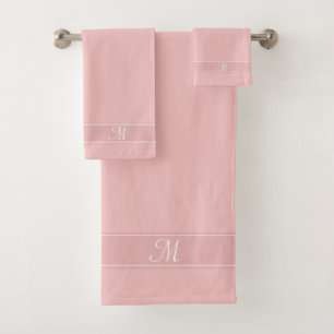 Elegant Monogram on Baby Pink Shades Bath Towel Set